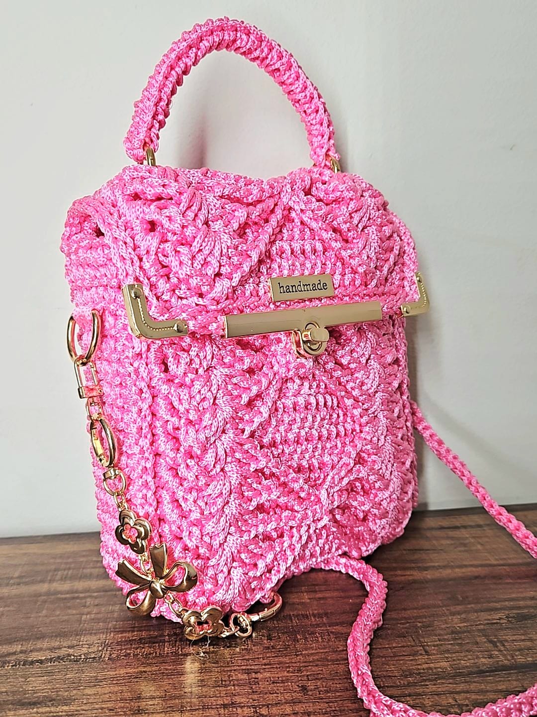 Bolso de Mano y Bandolera Crochet – Rosa Intenso