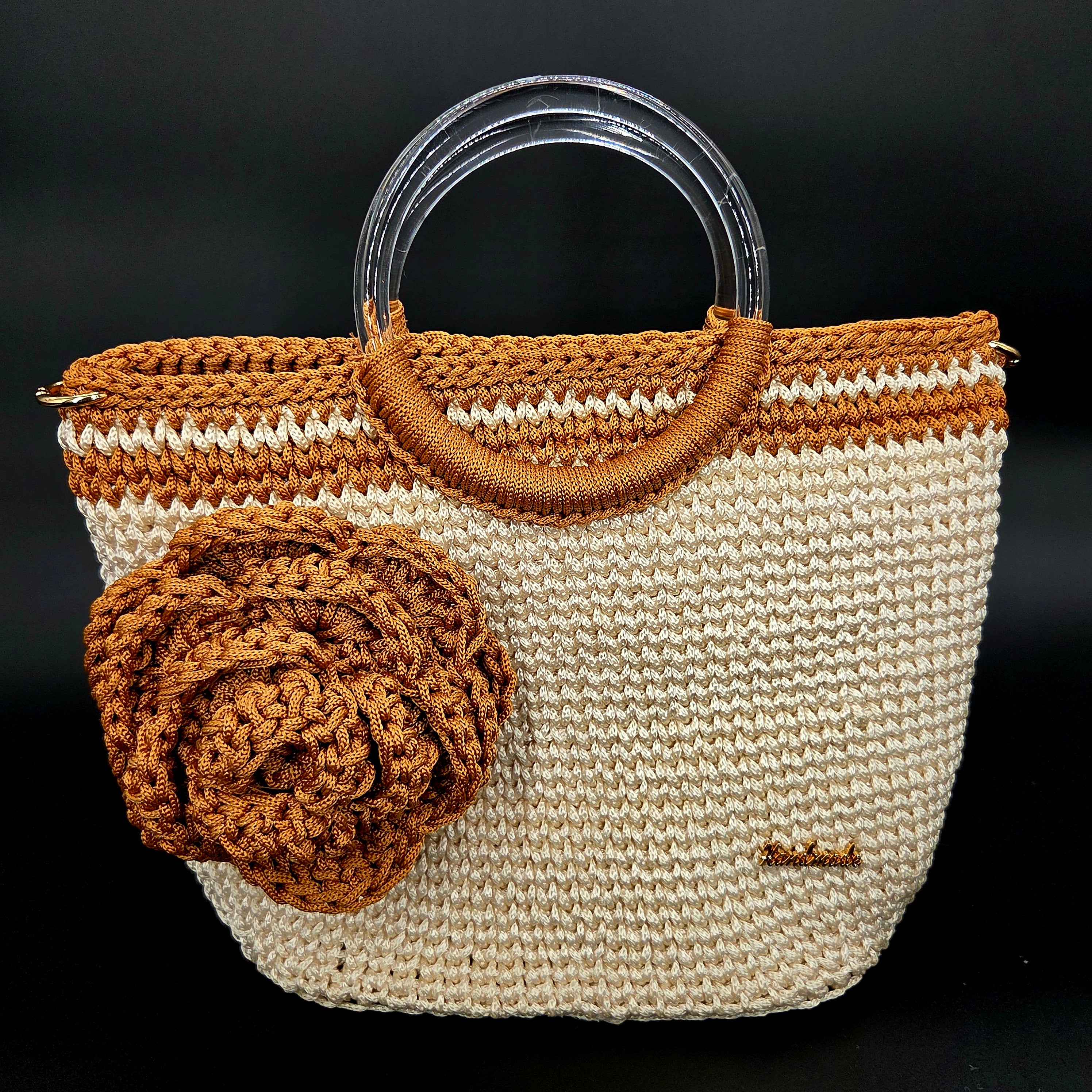 Bolso de mano crochet beige con toques hazel
