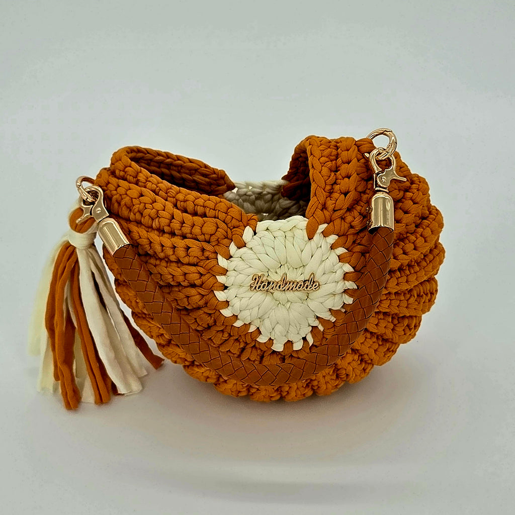 Bolso de mano crochet estilo caracol – Color Mandarina
