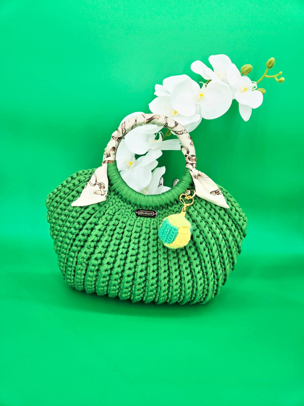 Bolso de mano crochet – Verde Trébol con accesorios