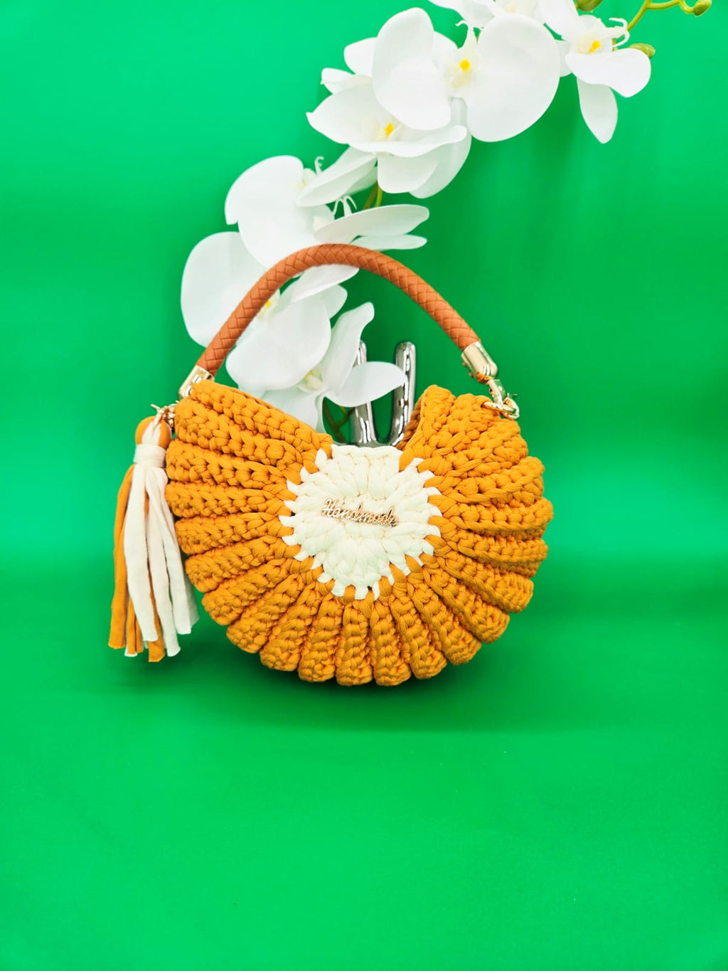 Bolso de mano crochet estilo caracol – Color Mandarina