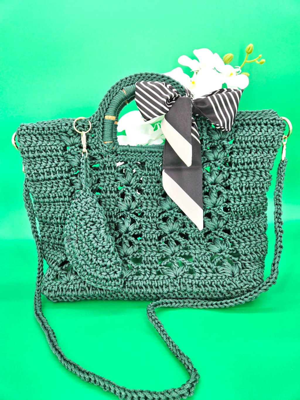 Bolso mediano de hombro y mano crochet – Verde Pino