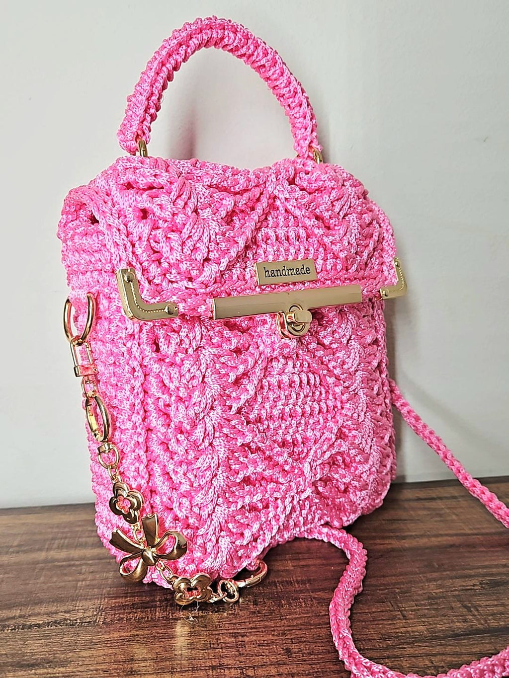 Bolso de Mano y Bandolera Crochet – Rosa Intenso